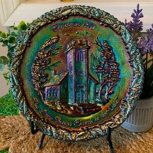 Fenton, 1970 Christmas carnival glass plate, EUC